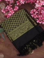 Black Handloom Kanjeevaram Pure Silk Dupatta - Luxurion World