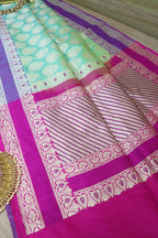 Green Handloom Banarasi Pure Katan Silk Kadiyal Border Saree - Luxurion World