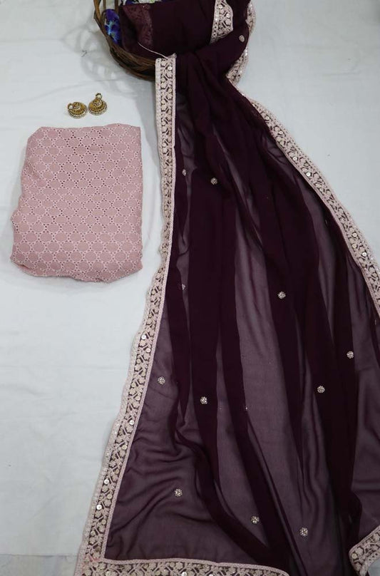 Purple Trendy Georgette Heavy Lace Saree With Trendy Blouse