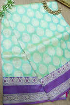 Green Handloom Banarasi Pure Katan Silk Kadiyal Border Saree - Luxurion World