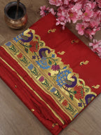Red Handloom Banarasi Pure Katan Silk Paithani Border Design Saree - Luxurion World
