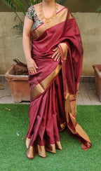 Maroon Handloom Kanjeevaram Pure Silk Saree - Luxurion World