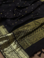 Black Handloom Kanjeevaram Pure Silk Dupatta - Luxurion World