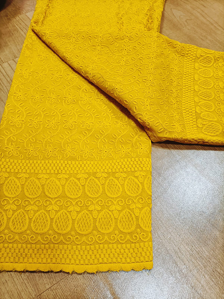 Yellow Embroiderded Chikankari Cotton Stitched Pant