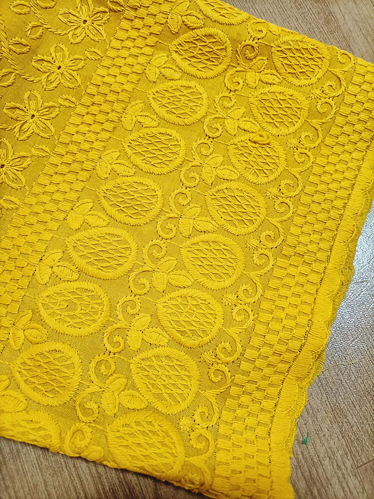 Yellow Embroiderded Chikankari Cotton Stitched Pant - Luxurion World