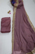 Purple Trendy Georgette Heavy Lace Saree With Banarasi Silk Blouse - Luxurion World