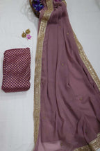 Purple Trendy Georgette Heavy Lace Saree With Banarasi Silk Blouse - Luxurion World