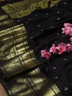 Black Handloom Kanjeevaram Pure Silk Dupatta - Luxurion World