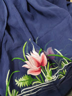 Blue Hand Embroidered Parsi Gara Pure Georgette  Saree - Luxurion World