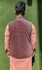 Black Digital Printed Velvet Nehru Jacket - Luxurion World