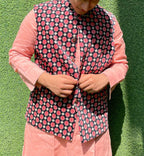 Black Digital Printed Velvet Nehru Jacket - Luxurion World