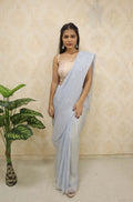 Grey Hand Embroidered Chikankari Cotton Saree - Luxurion World