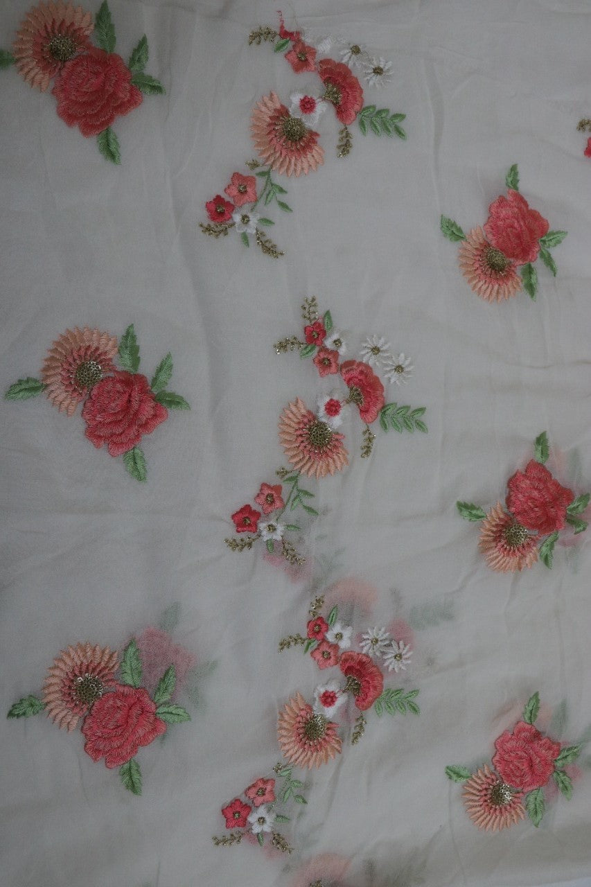 Off White Embroidered Trendy Fabric ( 1 Mtr )