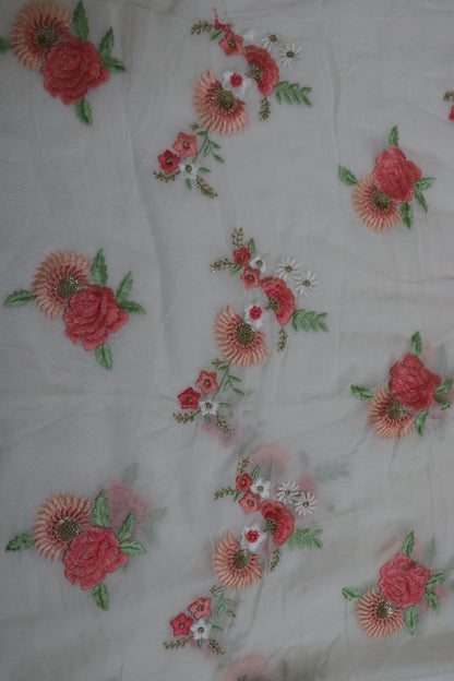 Off White Embroidered Trendy Fabric ( 1 Mtr )
