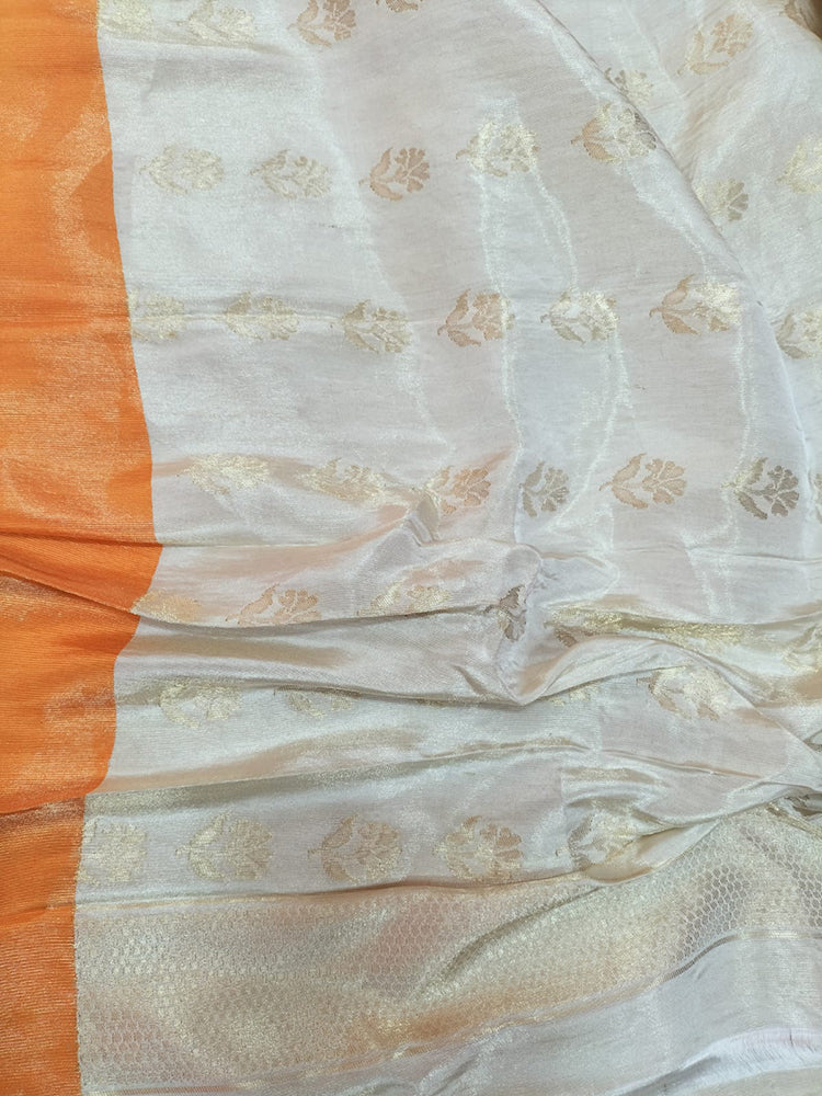 Orange and Pink Handloom Banarasi Paithani Pure Katan Silk Kadwa Meenakari Saree - Luxurion World
