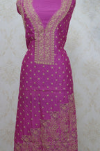 Pink Embroidered Chikankari Chanderi Silk Two Piece Unstitched Suit Set - Luxurion World