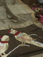 Pastel Handloom Banarasi Uchant Weave Tissue Katan Silk Parrot Design Saree - Luxurion World