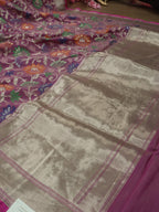 Pink Handloom Banarasi Pure Katan Silk Jaal Work Meenakari Saree - Luxurion World