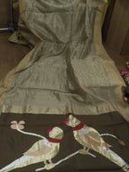 Pastel Handloom Banarasi Uchant Weave Tissue Katan Silk Parrot Design Saree - Luxurion World