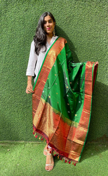 Green Handloom Kanjeevaram Pure Silk Dupatta
