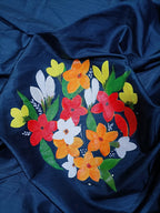 Blue Hand Painted Silk Blouse Fabric (1 Mtr) - Luxurion World