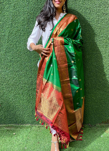 Green Handloom Kanjeevaram Pure Silk Dupatta