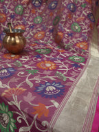 Pink Handloom Banarasi Pure Katan Silk Jaal Work Meenakari Saree - Luxurion World