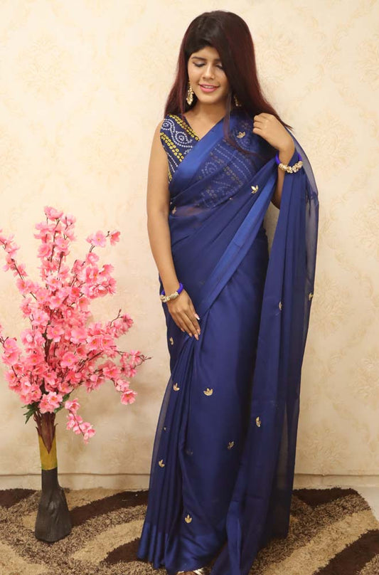 Blue Gota Patti Chiffon Saree - Luxurion World