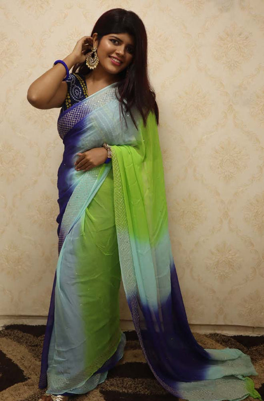 Multicolor Gota Patti Chiffon Saree - Luxurion World