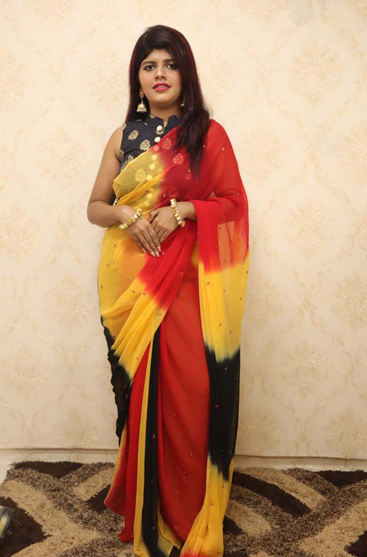 Multicolor Gota Patti Chiffon Saree - Luxurion World