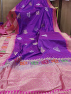 Purple Handloom Banarasi Pure Katan Silk Meenakari Saree - Luxurion World