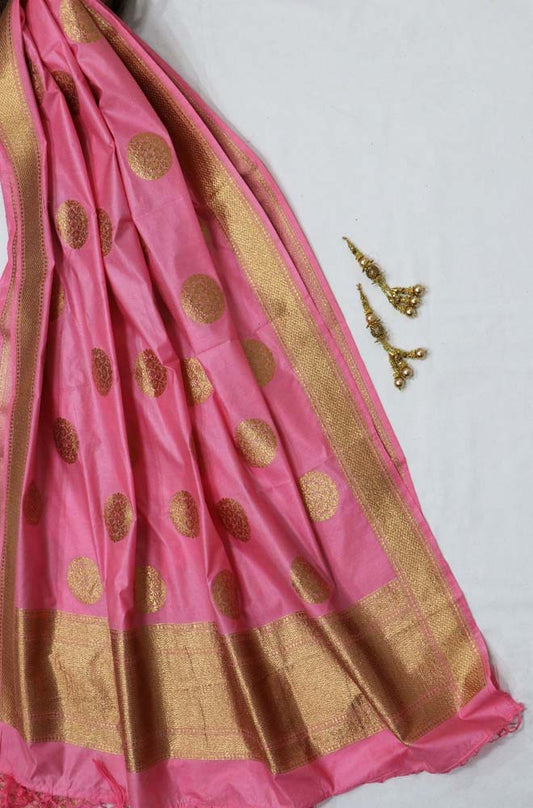 Pink Handloom Banarasi Silk Dupatta - Luxurion World