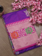 Purple Handloom Banarasi Pure Katan Silk Meenakari Saree - Luxurion World