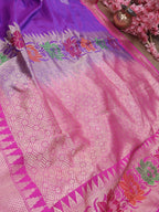 Purple Handloom Banarasi Pure Katan Silk Meenakari Saree - Luxurion World