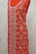 Orange Embroidered Chikankari Georgette Kurti - Luxurion World