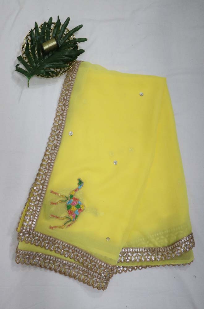 Yellow Trendy Georgette Heavy Lace Saree With Banarasi Silk Blouse