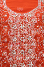 Orange Embroidered Chikankari Georgette Kurti - Luxurion World