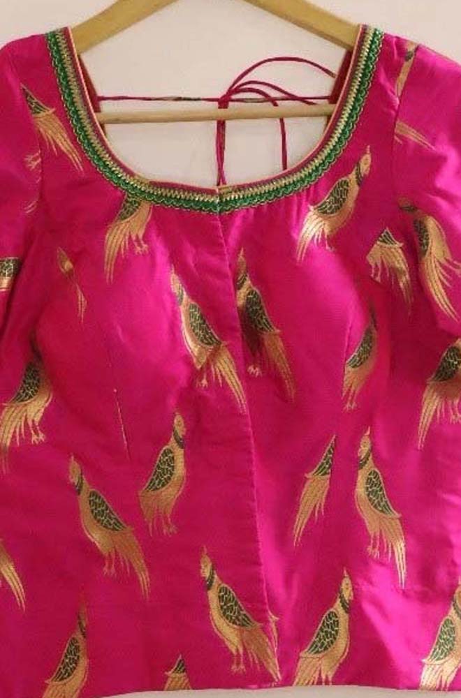 Pink Banarasi Parrot Design Blouse - Luxurion World
