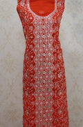 Orange Embroidered Chikankari Georgette Kurti - Luxurion World