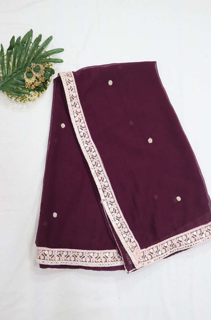 Purple Trendy Georgette Heavy Lace Saree With Trendy Blouse