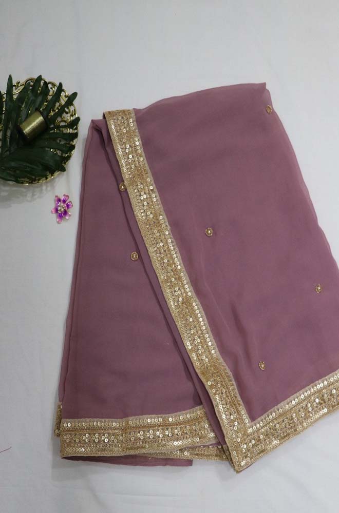 Purple Trendy Georgette Heavy Lace Saree With Banarasi Silk Blouse - Luxurion World