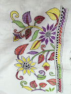 Off White Hand Embroidered Kantha Cotton Unstitched Kurti - Luxurion World
