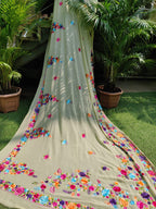 Green Hand Embroidered Parsi Gara Pure Georgette Saree - Luxurion World