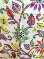 Off White Hand Embroidered Kantha Cotton Unstitched Kurti - Luxurion World