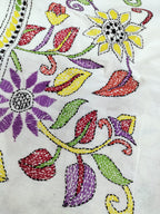 Off White Hand Embroidered Kantha Cotton Unstitched Kurti - Luxurion World