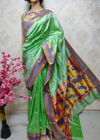 Green Handloom Paithani Pure Silk Saree - Luxurion World