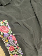 Black Hand Embroidered Parsi Gara Pure Crepe Saree - Luxurion World