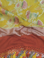 Yellow Handloom Banarasi Pure Georgette Brush Dye Dupatta - Luxurion World