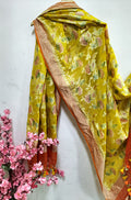 Yellow Handloom Banarasi Pure Georgette Brush Dye Dupatta - Luxurion World