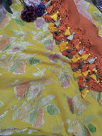 Yellow Handloom Banarasi Pure Georgette Brush Dye Dupatta - Luxurion World